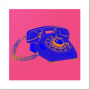 Vintage Rotary Phone Electric Blue and Orange Pop Art Posters and Art